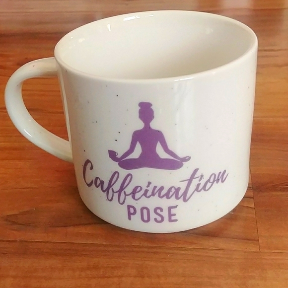 Porcelain mug caffeination pose yoga meditation
